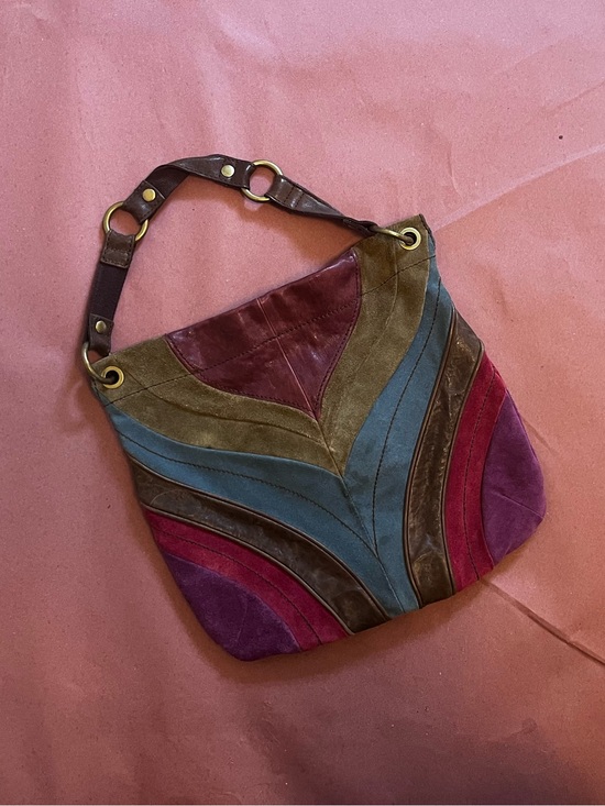 Fossil Handbags - Fossil Multicolor Suede Patchwork Shoulder Bag in Blue, Purple, Red, Brown